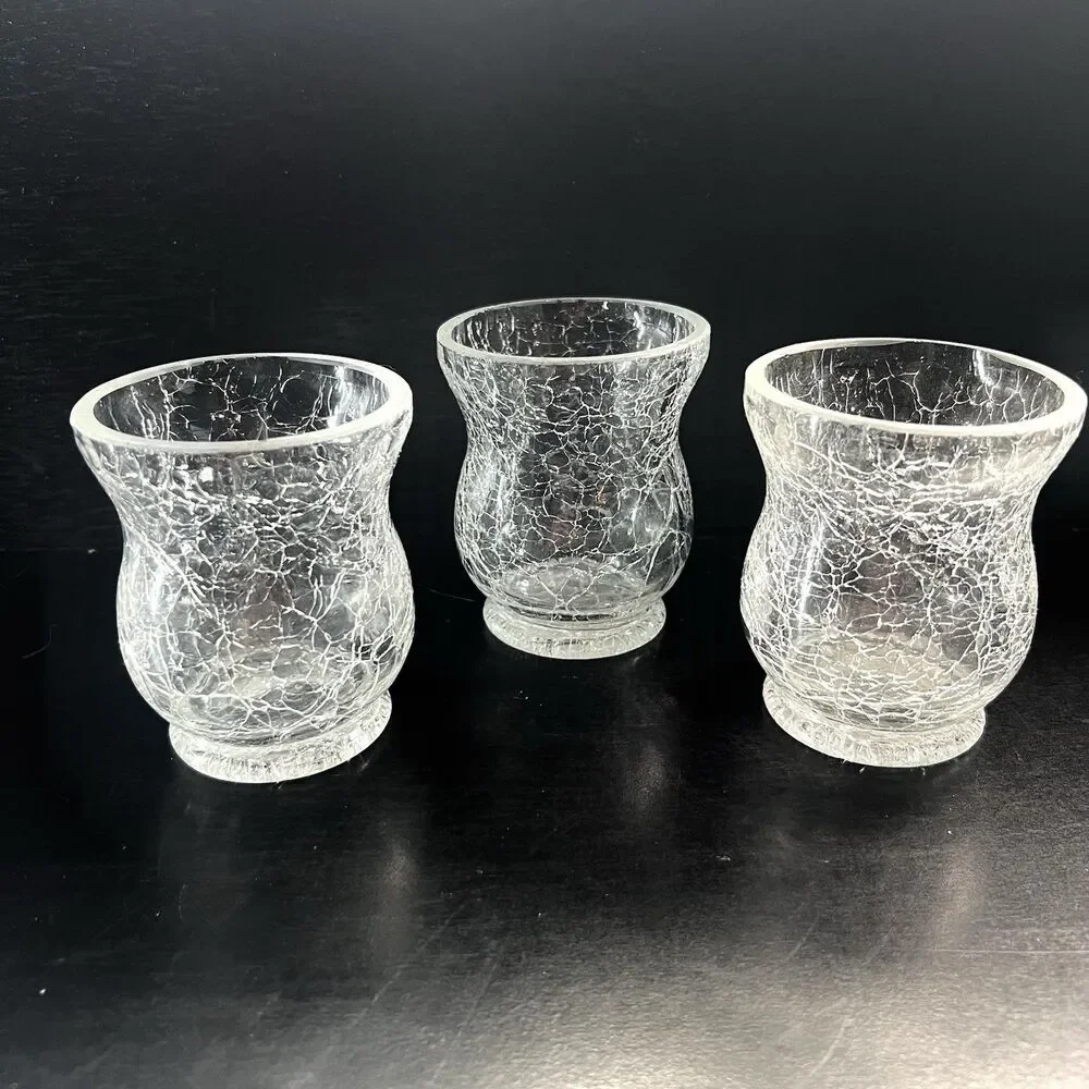 Set of 2Vintage Clear Crackle Glass Candle Holder/Votive- Wedding-Party-Romance